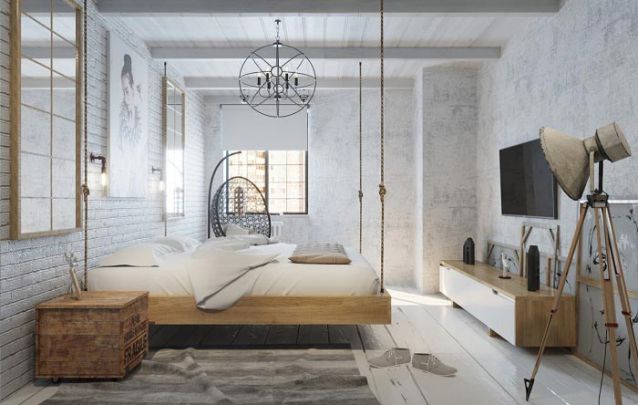 A cama suspensa é o charme deste design A cama suspensa é o charme deste design