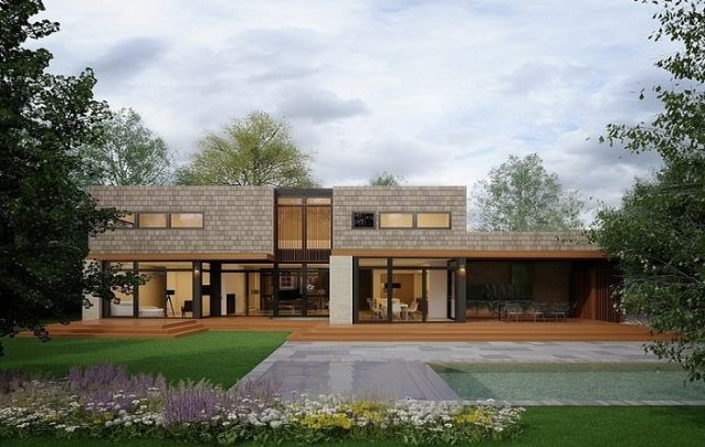 Modelo de casa moderna com dois andares e linhas retas Modelo de casa moderna com dois andares e linhas retas