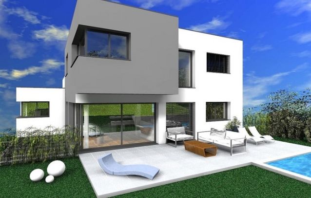 Este modelo de casa é um exemplar do estilo modernista Este modelo de casa é um exemplar do estilo modernista