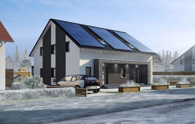 Este modelo de casa conta com um avanço feito em pedra na fachada, deixando o design mais elegante Este modelo de casa conta com um avanço feito em pedra na fachada, deixando o design mais elegante