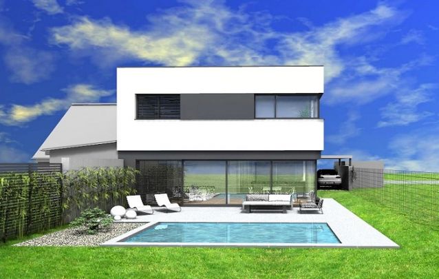 Projeto de casa com telhado embutido, moderno e atraente Projeto de casa com telhado embutido, moderno e atraente