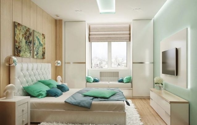 Pequeno quarto feminino delicado em tons de branco e menta Pequeno quarto feminino delicado em tons de branco e menta