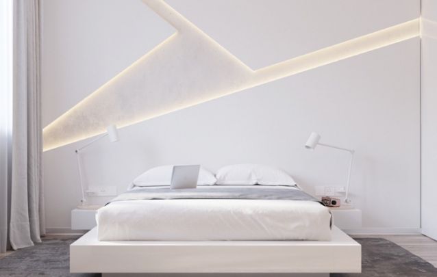 Que tal está parede de destaque neste quarto minimalista? Um luxo! Que tal está parede de destaque neste quarto minimalista? Um luxo!