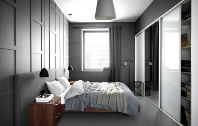 Pequeno quarto em branco e cinza Pequeno quarto em branco e cinza