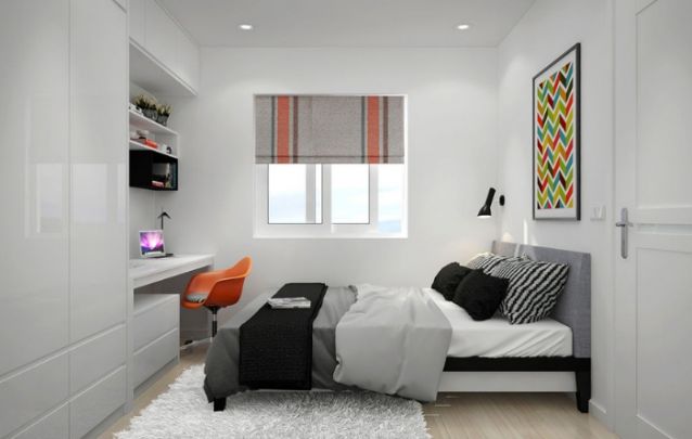 Pequeno quarto com escrivaninha embutida ao armário Pequeno quarto com escrivaninha embutida ao armário