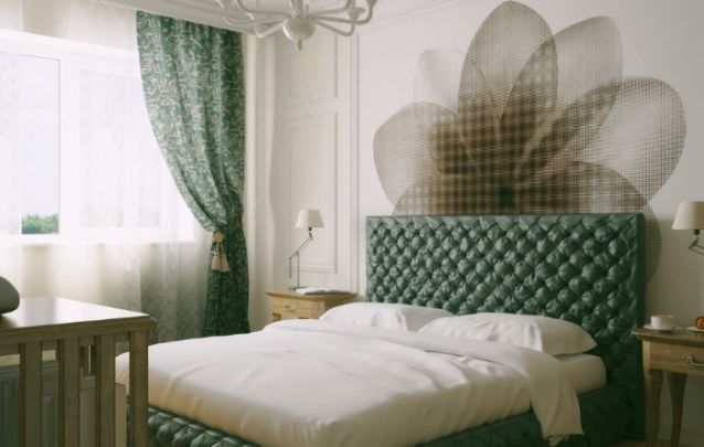 Linda combinação entre verde e floral para este quarto feminino Linda combinação entre verde e floral para este quarto feminino