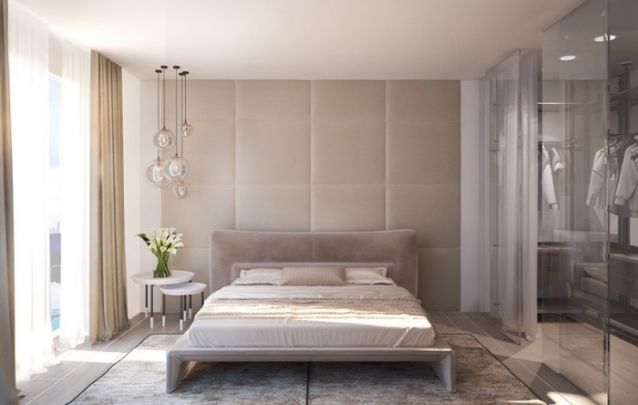 Quarto feminino pequeno com separação em vidro para o closet Quarto feminino pequeno com separação em vidro para o closet