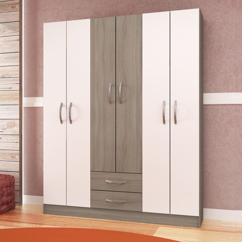 Guarda-Roupa Solteiro 6 Portas 2 Gavetas Iluminat Perola/Branco - Manto Móveis Guarda-Roupa Solteiro 6 Portas 2 Gavetas Iluminat Perola/Branco - Manto Móveis