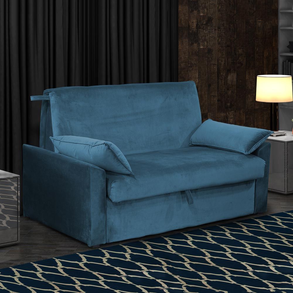 Sofá Cama 2 Lugares Cristal 00509.0433 Azul Escuro/Veludo Matrix