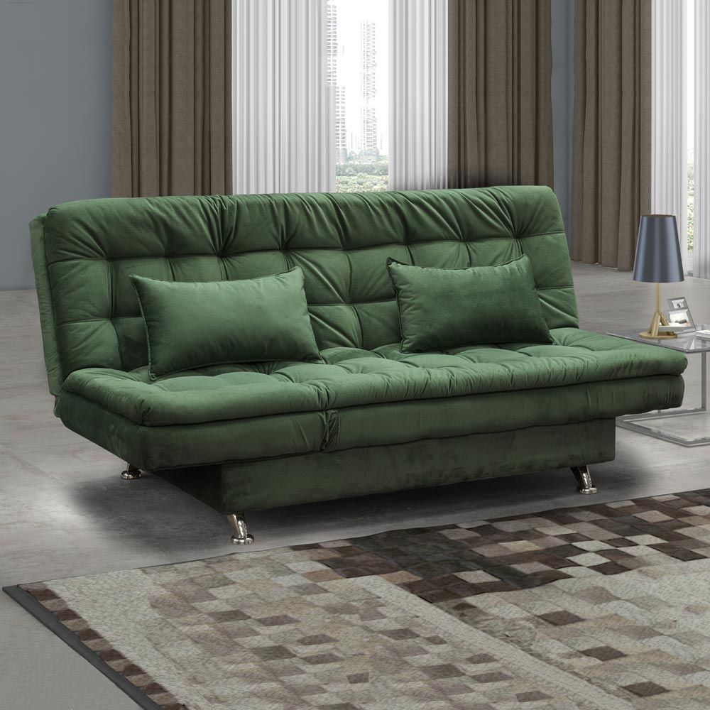 Sofá Cama 3 Lugares Maria 00513.0423 Verde/Veludo Matrix