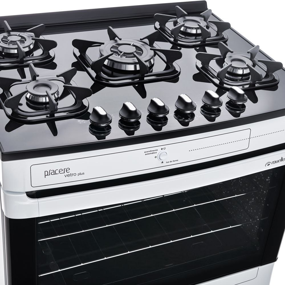 Fogão Mueller 5 Bocas Bivolt Piacere Vetro Plus Branco Mueller