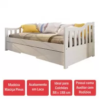 Cama Infantil Bicama American em Madeira Maciça 1000  Branco - Arbol Movelaria