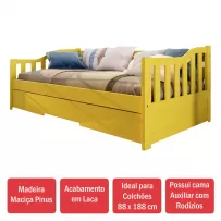 Cama Infantil Bicama American em Madeira Maciça 1001 Amarelo - Arbol Movelaria