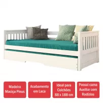 Cama Infantil Bicama Mission em Madeira Maciça 1100 Branco - Arbol Movelaria