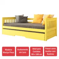 Cama Infantil Bicama Mission Madeira Maciça 1101 Amarelo - Arbol Movelaria