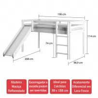 Cama Infantil Kids com Escorregador em Madeira Maciça 3000 Branco - Arbol Movelaria