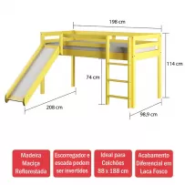 Cama Infantil Kids com Escorregador em Madeira Maciça 3001 Amarelo - Arbol Movelaria