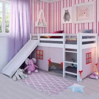 Cama Infantil Kids com Escorregador e Cabaninha em Madeira Maciça 3005 Branco - Arbol Movelaria