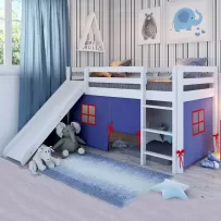 Cama Infantil Kids com Escorregador e Cabaninha em Madeira Maciça 3006 Branco - Arbol Movelaria