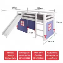 Cama Infantil Kids com Escorregador e Cabaninha em Madeira Maciça 3006 Branco - Arbol Movelaria