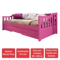 Cama Infantil Bicama American em Madeira Maciça 1002 Rosa - Arbol Movelaria