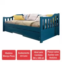 Cama Infantil Bicama American em Madeira Maciça 1003 Azul - Arbol Movelaria