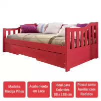 Cama Infantil Bicama American em Madeira Maciça 1004 Vermelho - Arbol Movelaria
