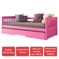Cama Infantil Bicama Mission Madeira Maciça 1102 Rosa - Arbol Movelaria