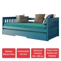 Cama Infantil Bicama Mission Madeira Maciça 1103 Azul - Arbol Movelaria