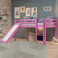 Cama Infantil Kids com Escorregador em Madeira Maciça 3002 Rosa - Arbol Movelaria