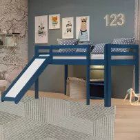Cama Infantil Kids com Escorregador em Madeira Maciça 3003 Azul - Arbol Movelaria