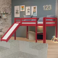 Cama Infantil Kids com Escorregador em Madeira Maciça 3004 Vermelho - Arbol Movelaria