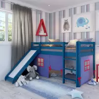 Cama Infantil Kids com Escorregador e Cabaninha em Madeira Maciça 3010 Azul - Arbol Movelaria