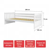 Cama de Solteiro 2100 Madeira Maciça Mission Branco - Arbol