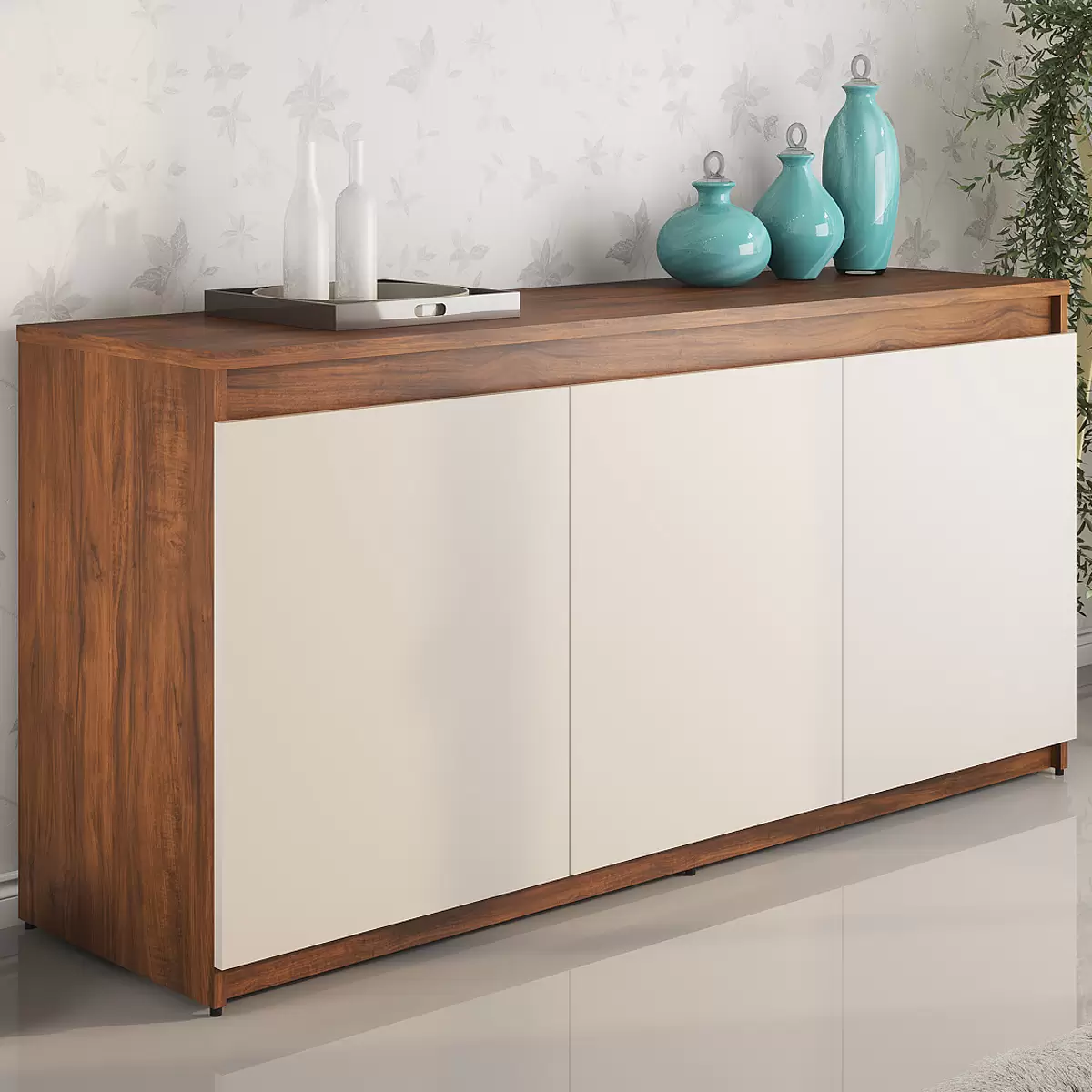 Balcão Buffet 3 Portas Camaro Cedro/Off White - Viero Móveis