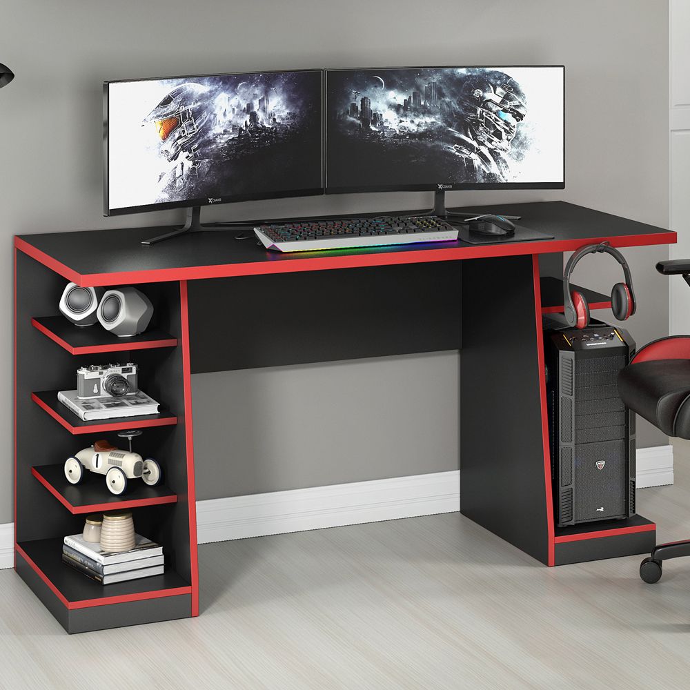 Mesa Gamer Legend Ideal para 2 Monitores Preto/Vermelho - Notavel