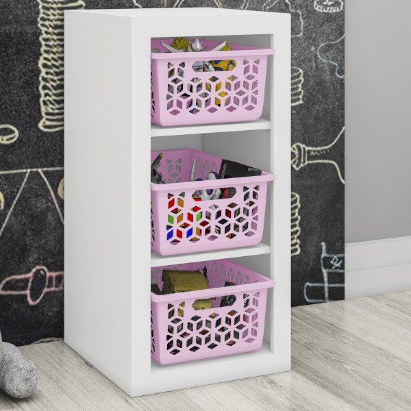 Armário Multiuso com Cesto Branco/Rosa Og2200 - Tecno Mobili