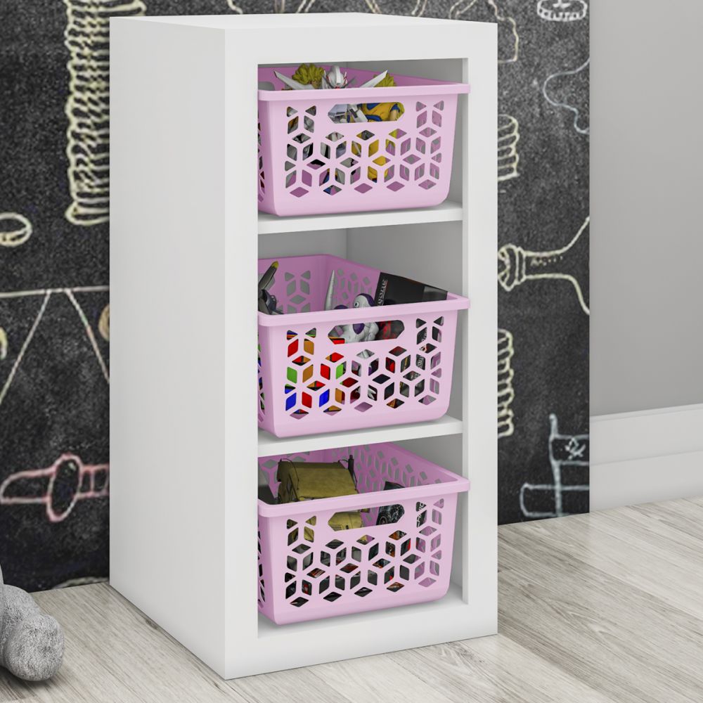 Armário Multiuso com Cesto Branco/Rosa Og2200 - Tecno Mobili
