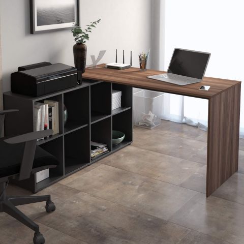 Mesa para Escritório com Armário Nero 8 Nichos Ipê/Preto - Artany