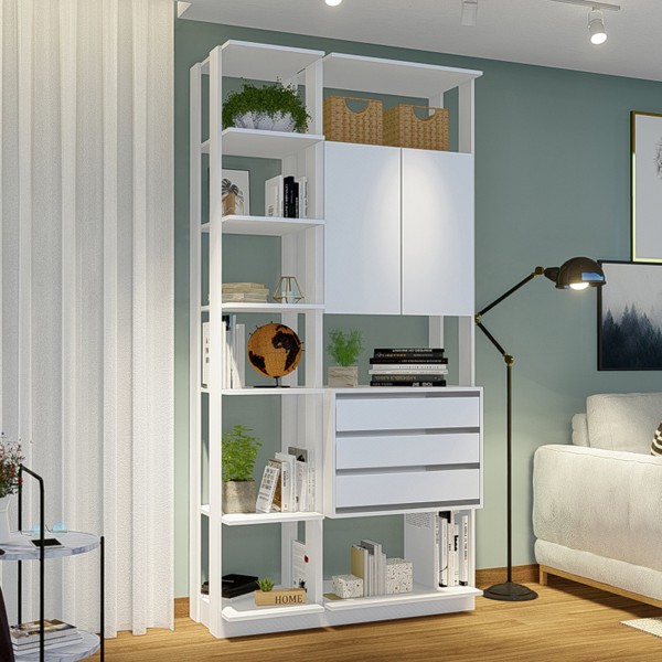 Estante para Livros 2 Portas 3 Gavetas Branco 24106 - Pnr Móveis