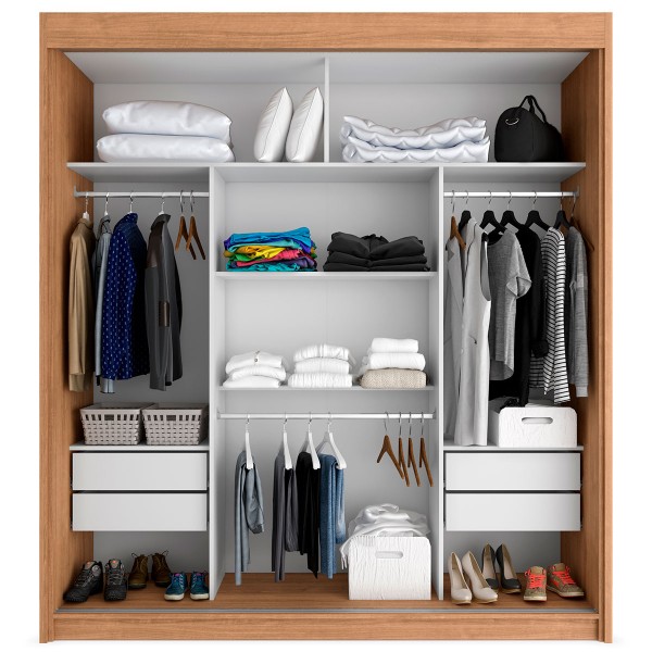 GuardaRoupa Casal Londres 3 Portas 4 Gavetas Naturale Tx Fama Móveis